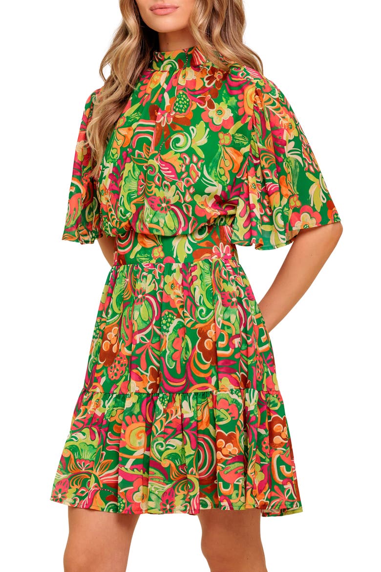 Print Minidress, Alternate, color, GREEN