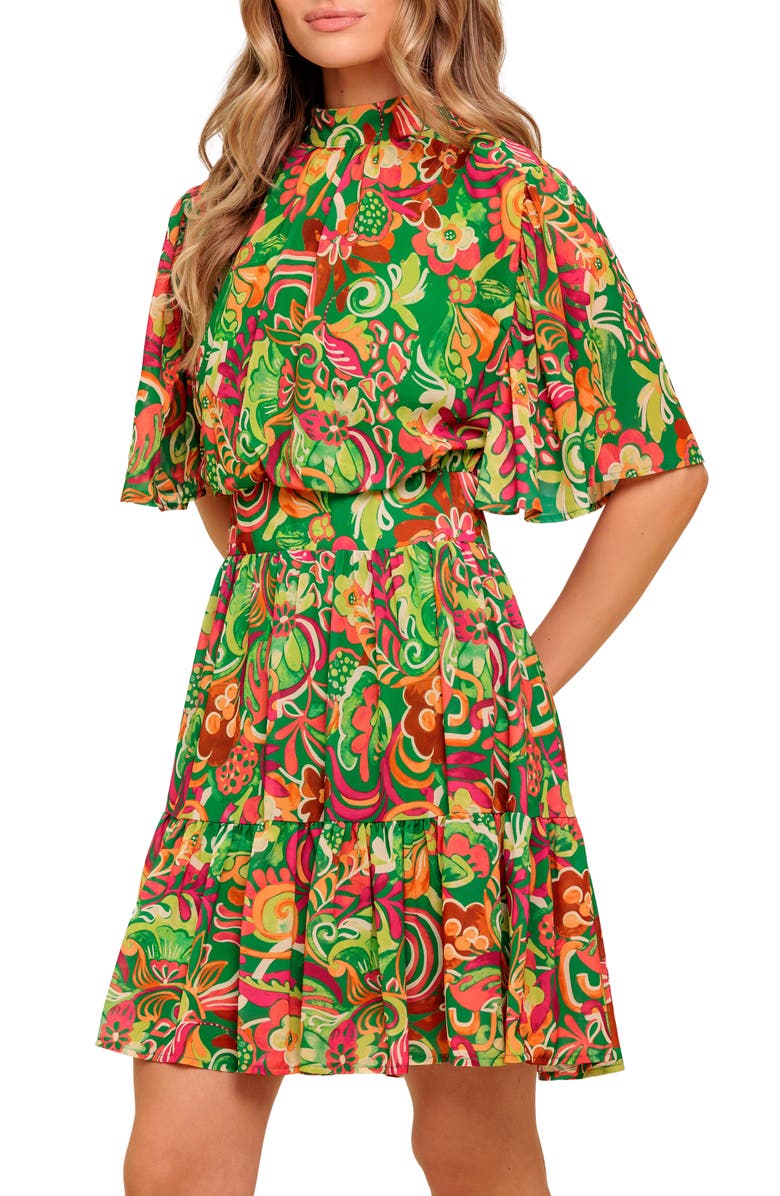 FLYING TOMATO Print Minidress, Alternate, color, Green