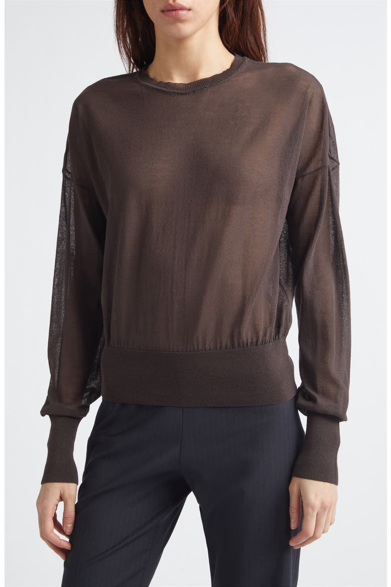 Leds Sheer Organic Cotton Blend Sweater, Main, color, BROWN