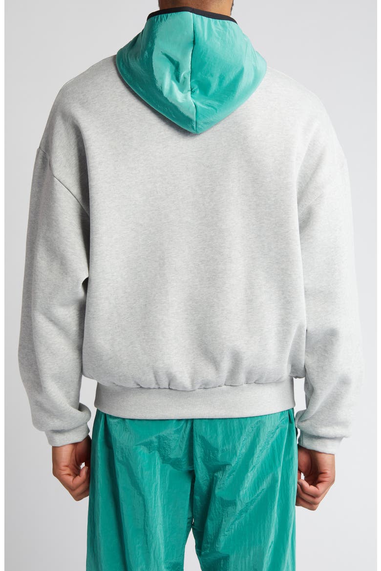 Oversize Fleece Hoodie, Alternate, color, LIGHT HEATHER GREY/ MINT LEAF