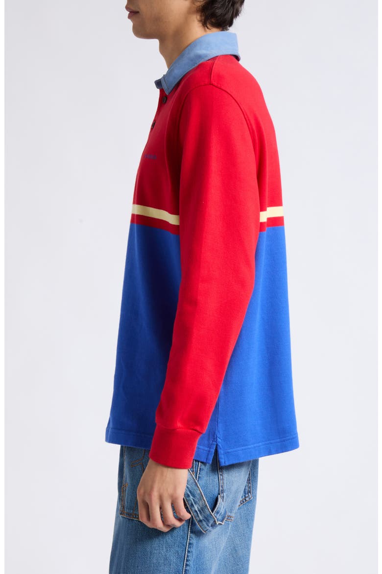 Contrast Collar Colorblock Long Sleeve Polo, Alternate, color, RED/ BLUE