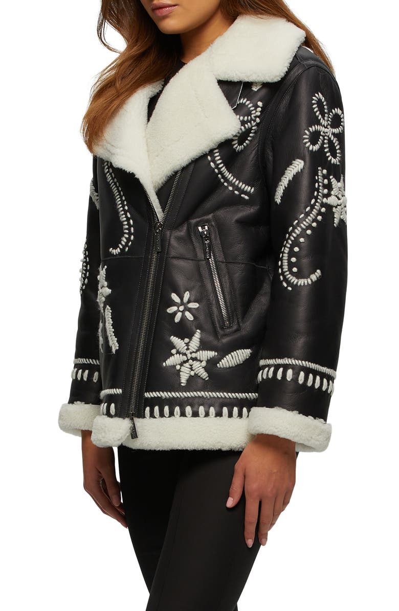 GORSKI Genuine Shearling Jacket With Embroidery, Alternate, color, Black/White