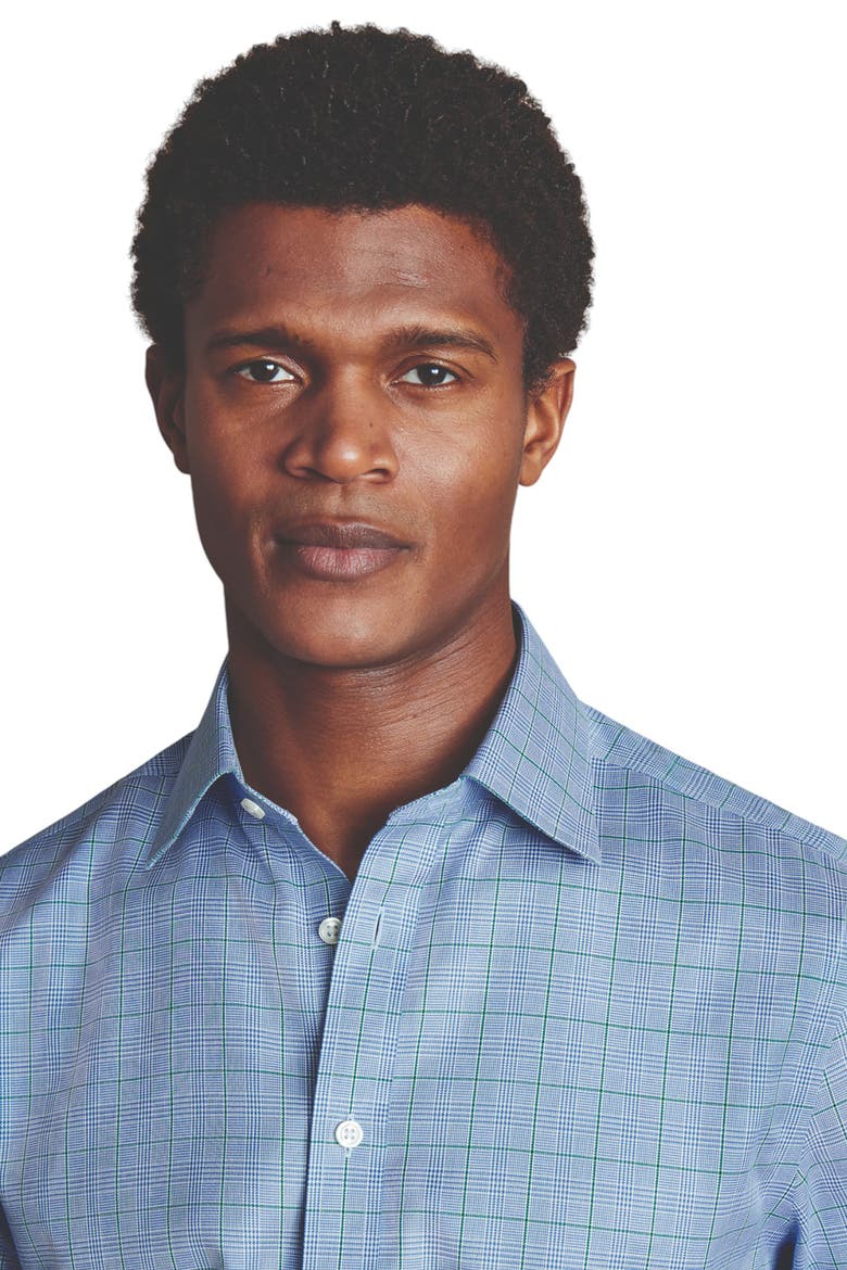 Prince Of Wales Check Non-Iron Twill Slim Fit Shirt Double Cuff, Alternate, color, Indigo Blue
