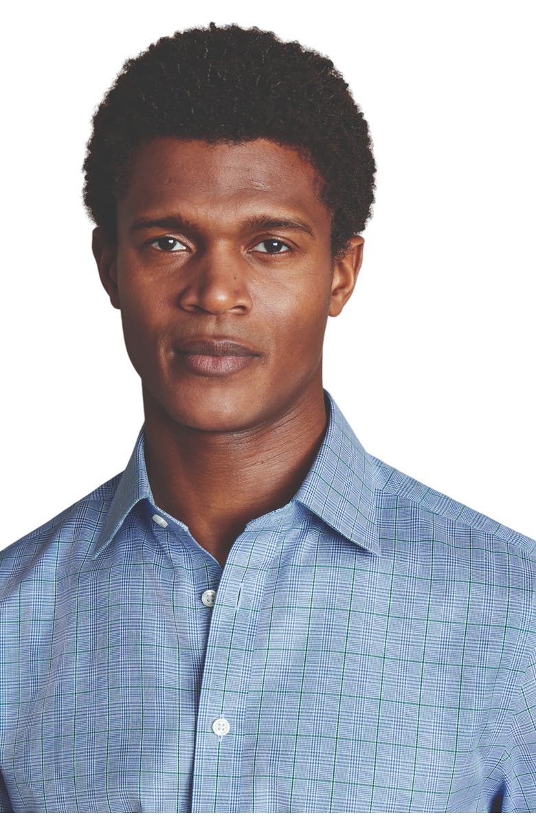 Charles Tyrwhitt Prince Of Wales Check Non-Iron Twill Slim Fit Shirt Double Cuff, Alternate, color, Indigo Blue