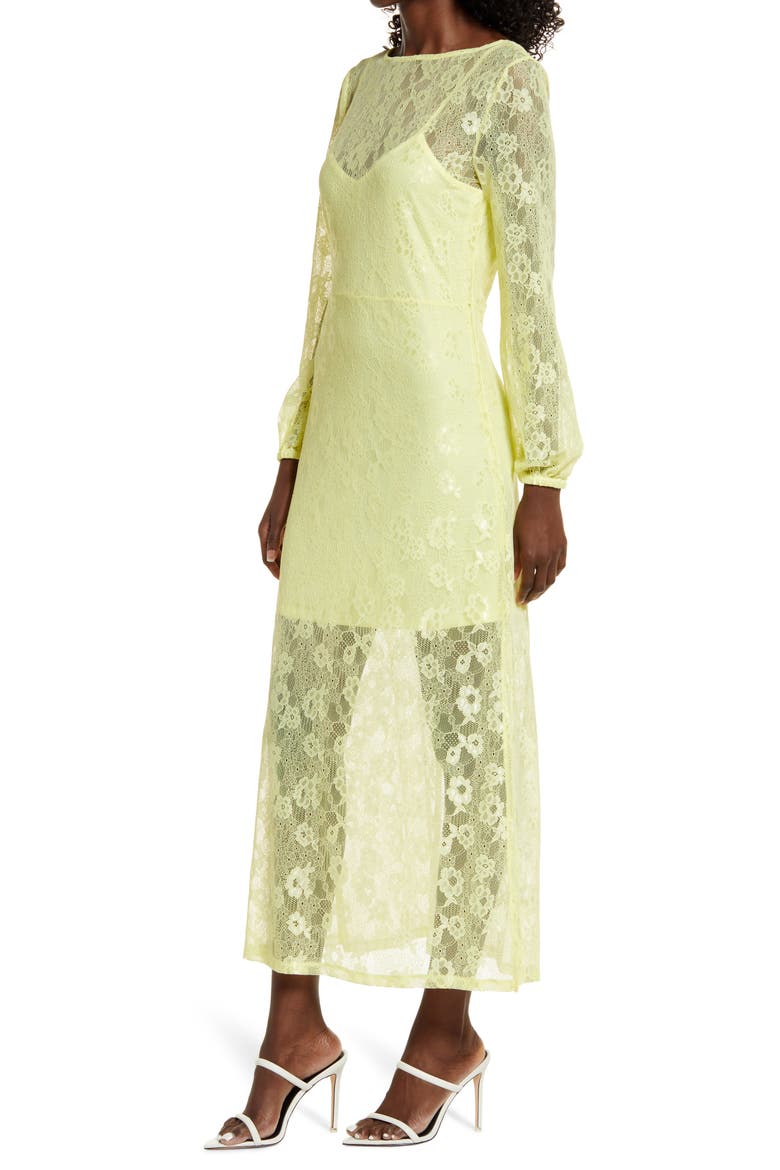 Sheer Lace Long Sleeve Maxi Dress, Alternate, color, YELLOW ELFIN