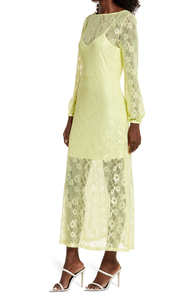 Open Edit Sheer Lace Long Sleeve Maxi Dress, Alternate, color,