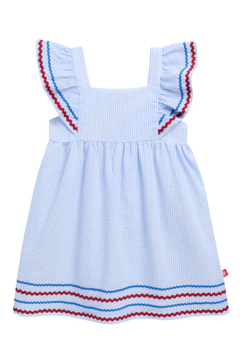 Kids' Stripe Flutter Sleeve Seersucker Dress, Main, color, BLUE
