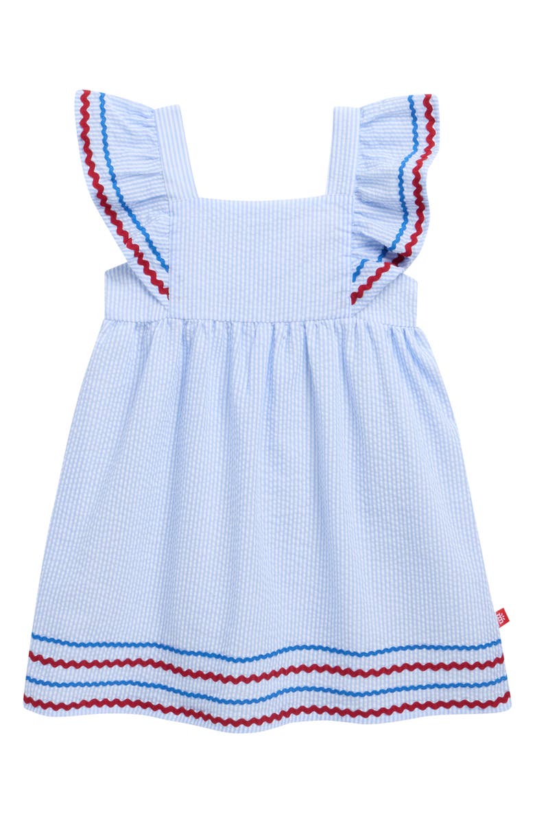 Magnetic Me Kids' Stripe Flutter Sleeve Seersucker Dress, Main, color, Blue