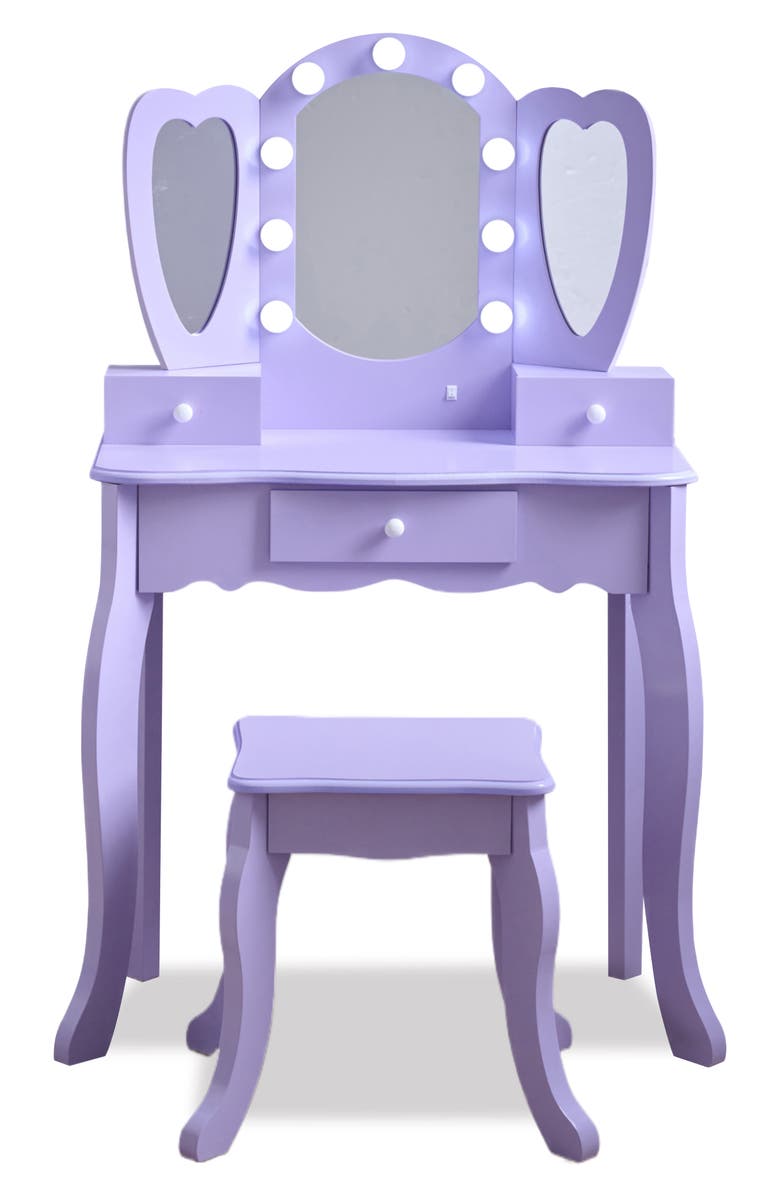 Teamson Kids Hearts Glow Vanity Play Set with LED Mirror, Alternate, color, Purple