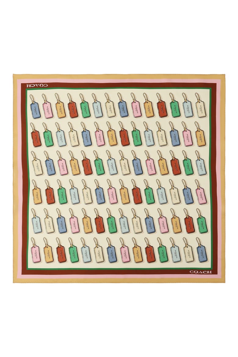 Leather Hang Tag Silk Scarf, Main, color, CHALK MULTI