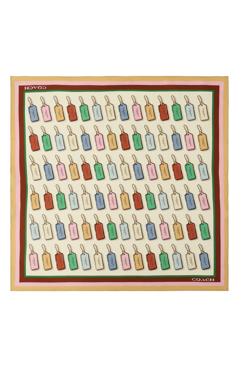 COACH Leather Hang Tag Silk Scarf, Main, color, Chalk Multi