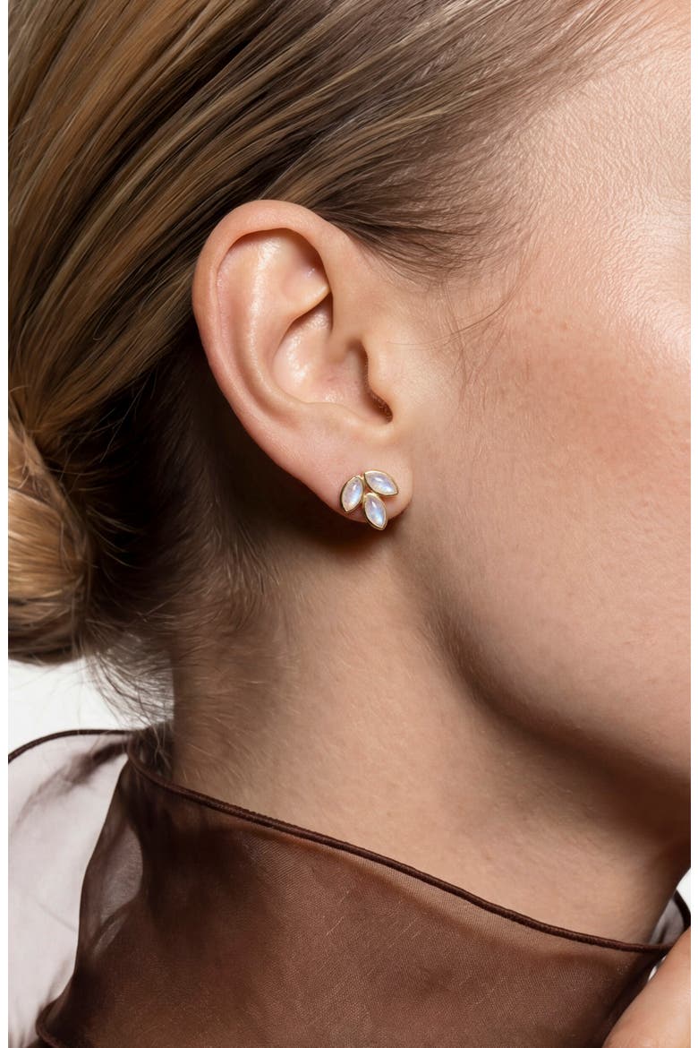 Marquise Moonstone Stud Earrings, Alternate, color, WHITE/ GOLD