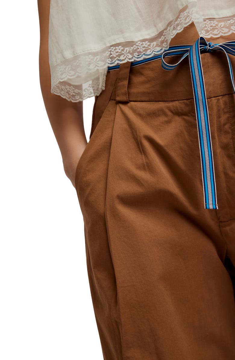 Free People Buckle Belt Cotton WIde Leg Pants, Alternate, color, Tobacco Combo