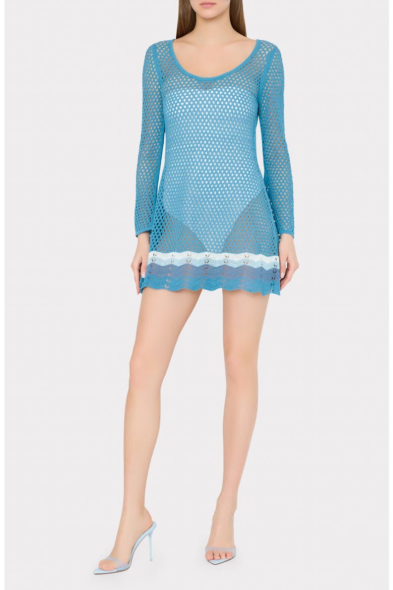 Crochet Long Sleeve Cover-Up Minidress, Main, color, BLUE MULTI