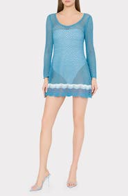 Milly Crochet Long Sleeve Cover-Up Minidress