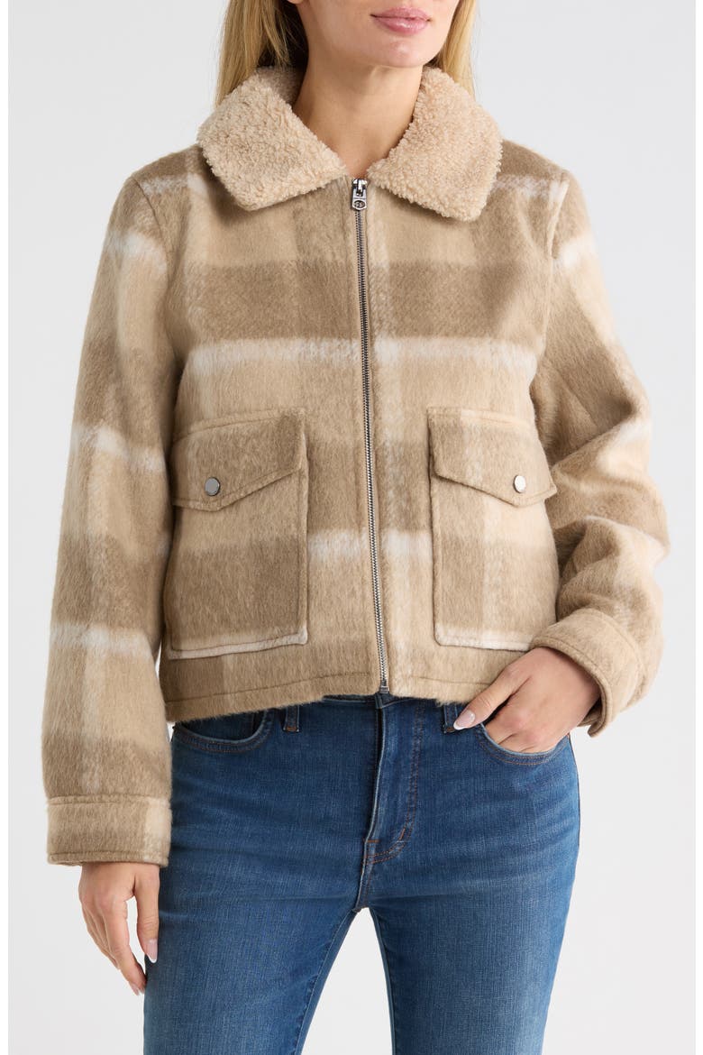 Plaid Faux Fur Crop Jacket, Main, color, BEIGE PLAID