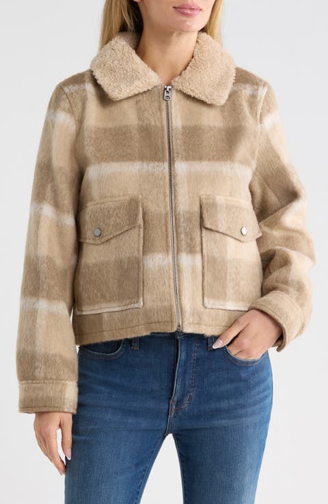 Plaid Faux Fur Crop Jacket