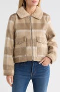 Lucky Brand Plaid Faux Fur Crop Jacket