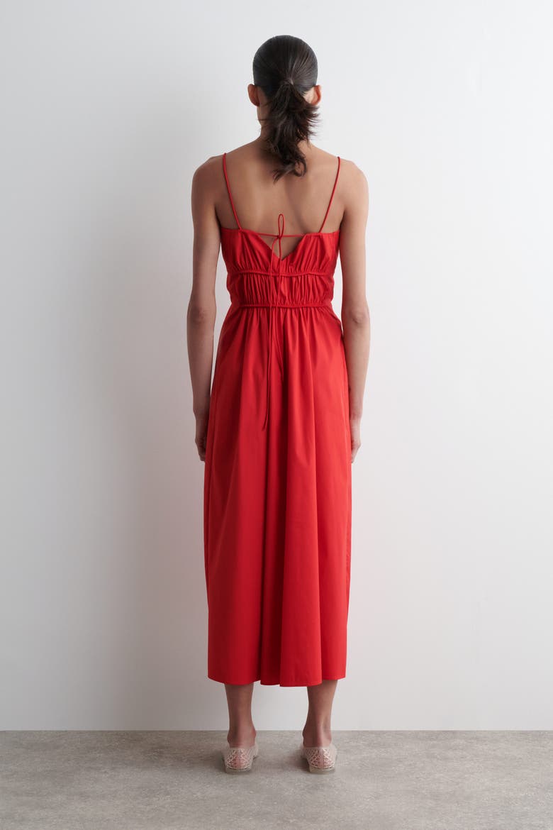 Gathered Cotton Midi Dress, Alternate, color, RED