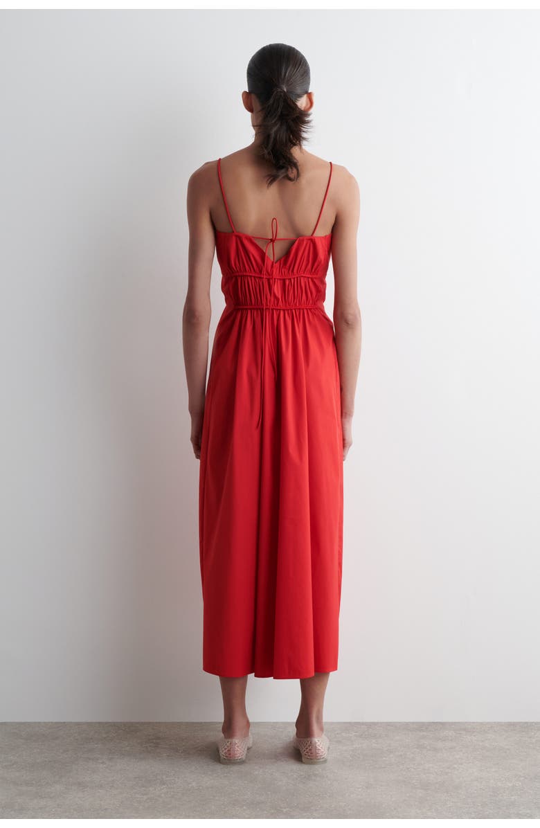 COS Gathered Cotton Midi Dress, Alternate, color, Red
