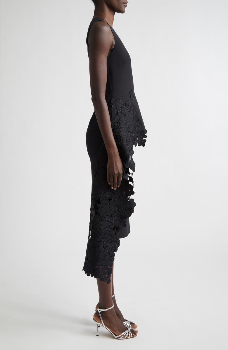 Oscar de la Renta Lace Waist Detail Sleeveless Cocktail Dress, Alternate, color, Black