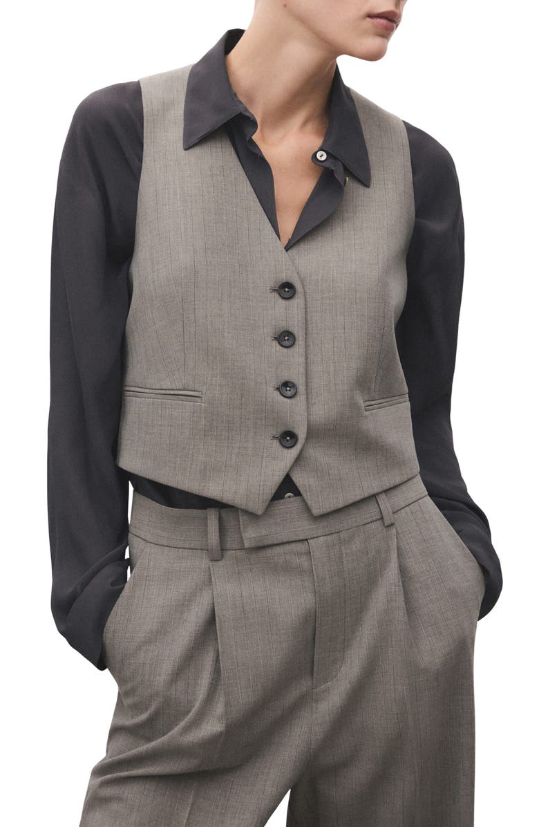 MANGO Pinstripe Vest, Main, color, Grey