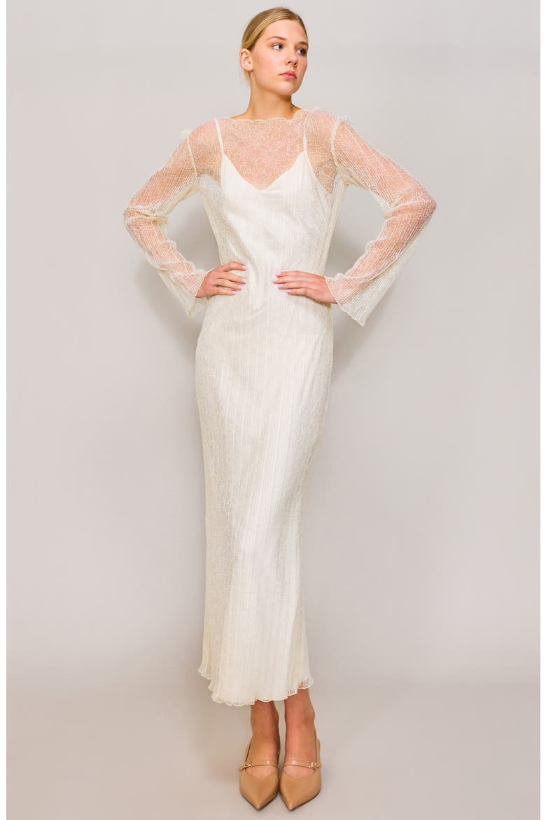 Lace Overlay Long Sleeve Maxi Cocktail Dress, Alternate, color, IVORY