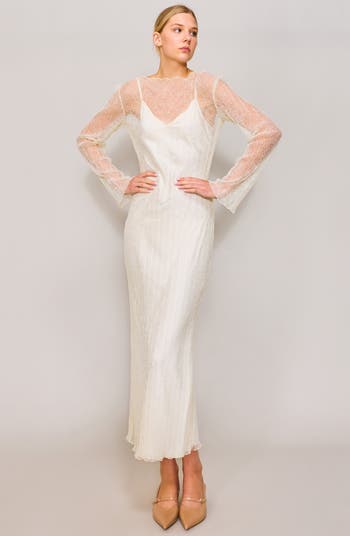 Lace Overlay Long Sleeve Maxi Cocktail Dress
