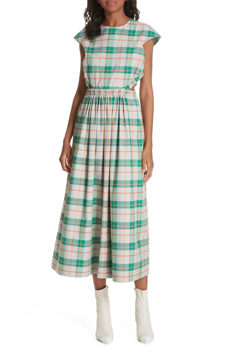 Hani Plaid Cutout Midi Dress, Main, color, PLAID MULTI