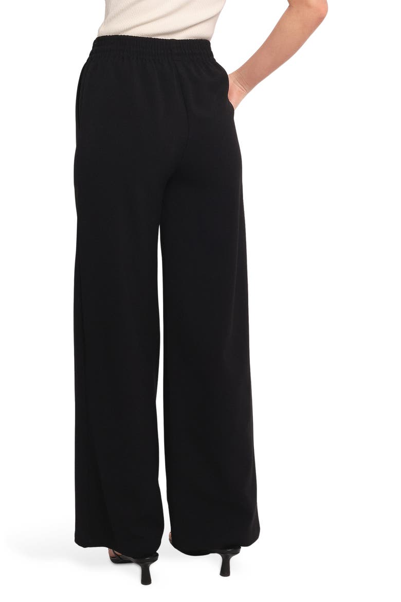 Tie Waist Wide Leg Crepe Pants, Alternate, color, BLACK