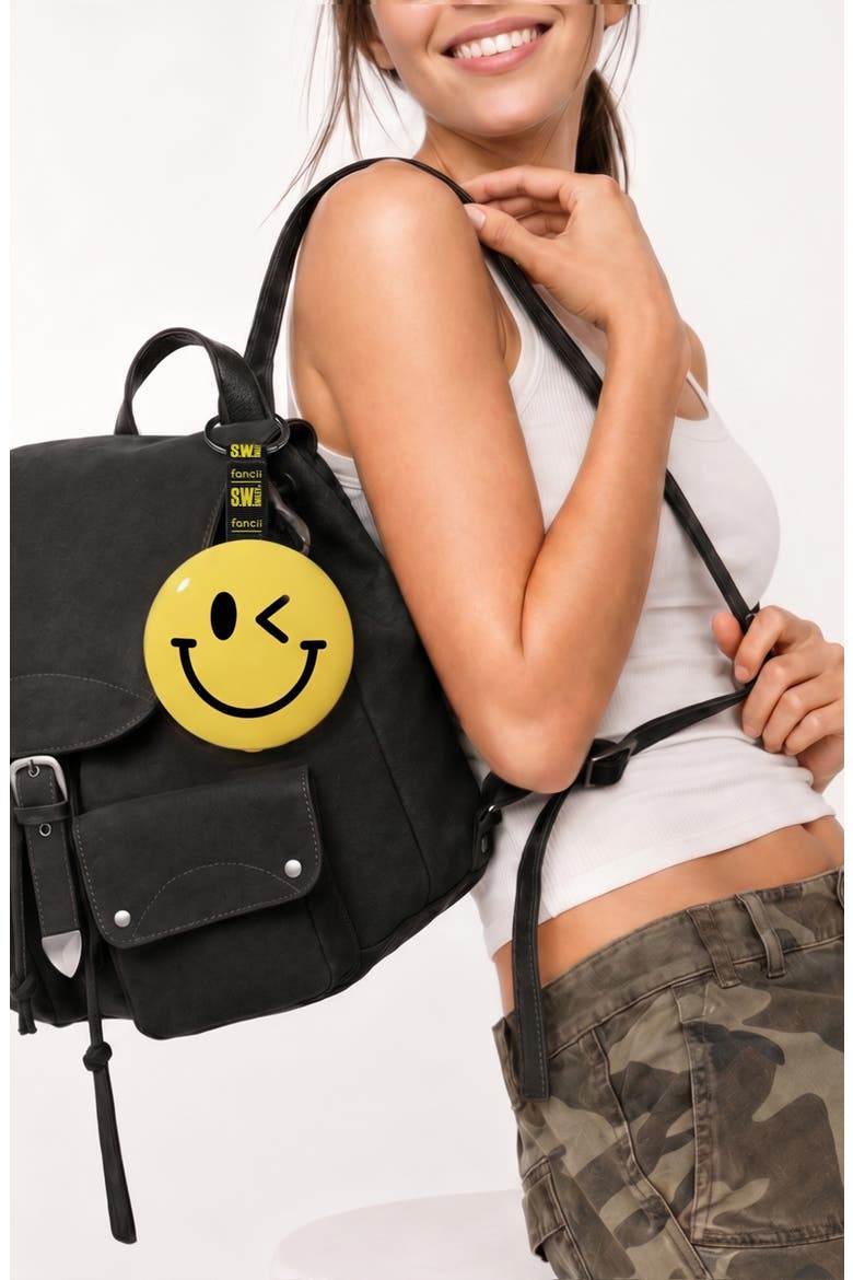 x S.W. Smiley Bag Charm Mirror, Alternate, color, Yellow