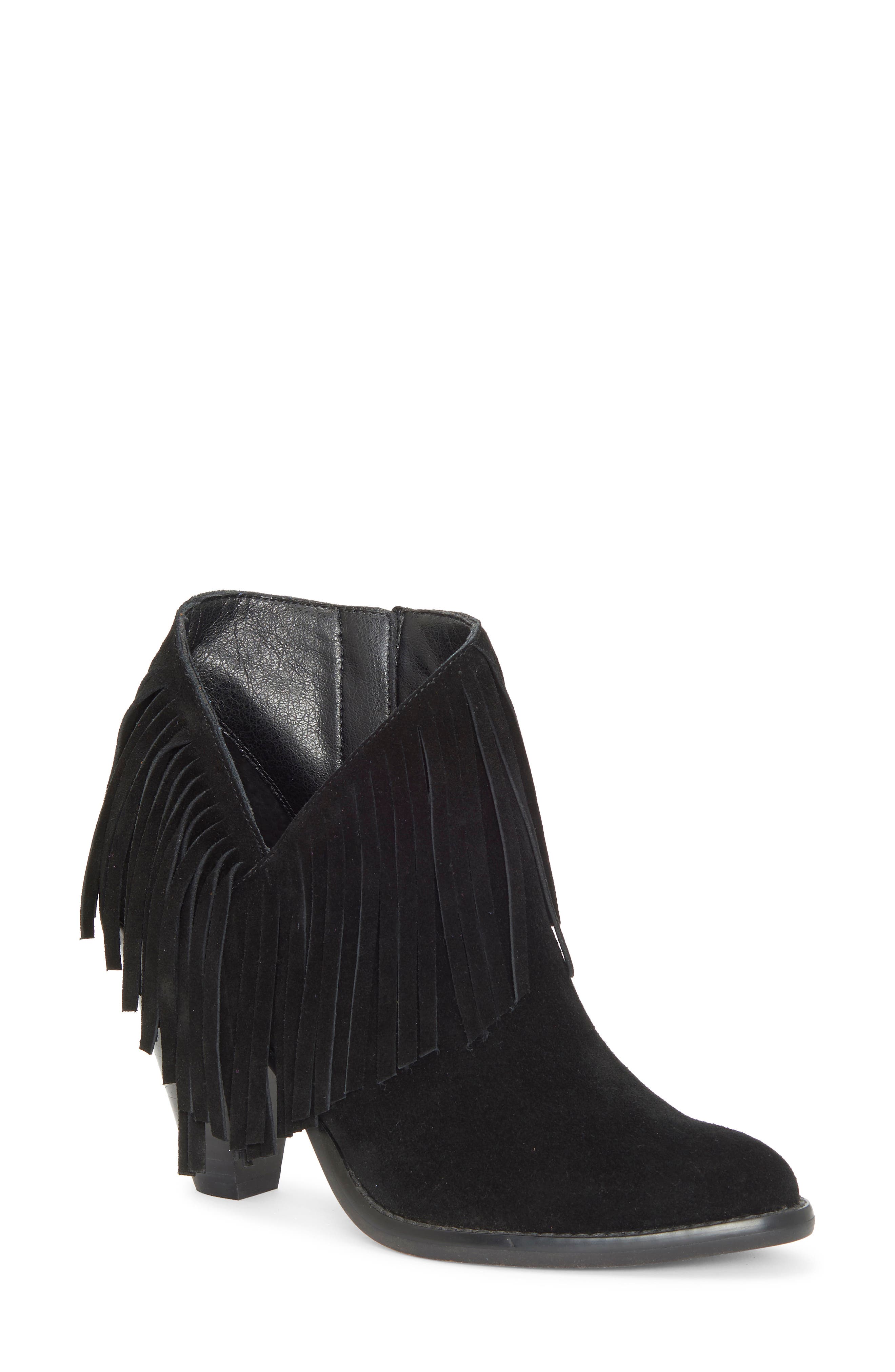 Jewles Fringe Bootie, Main, color, BLACK/ BLACK FAUX LEATHER