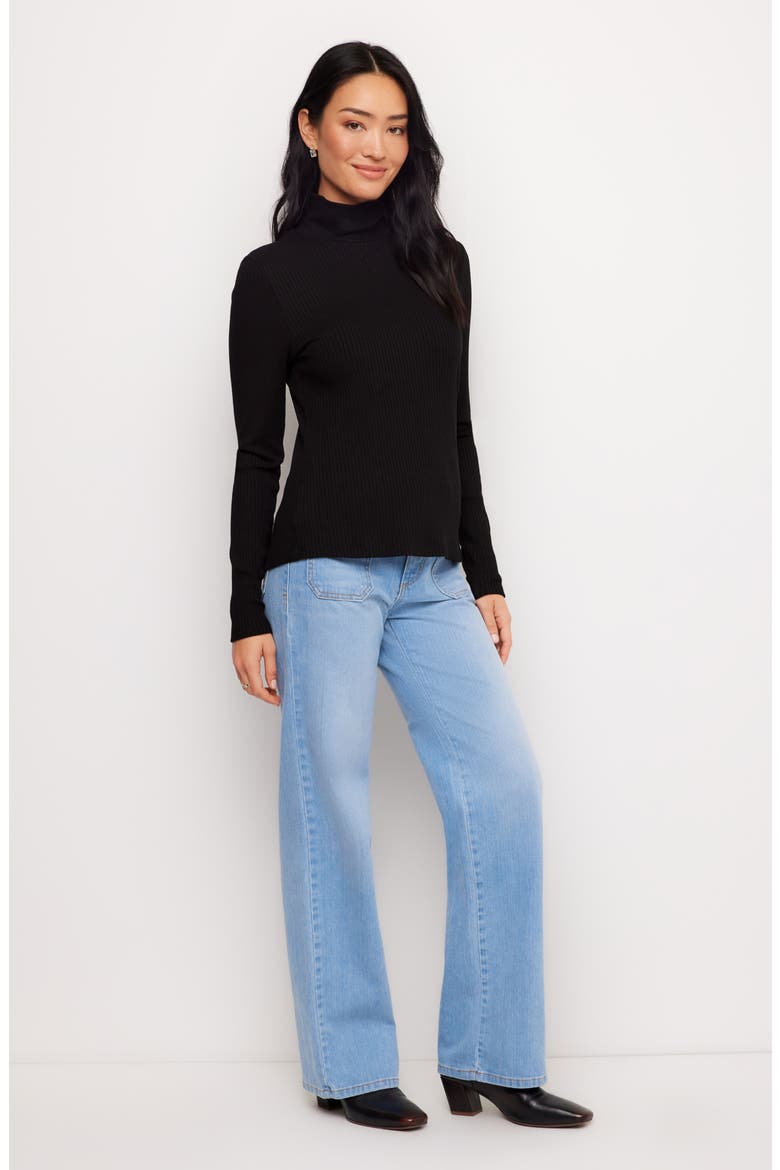 Ribbed Turtleneck Top, Alternate, color, BLACK
