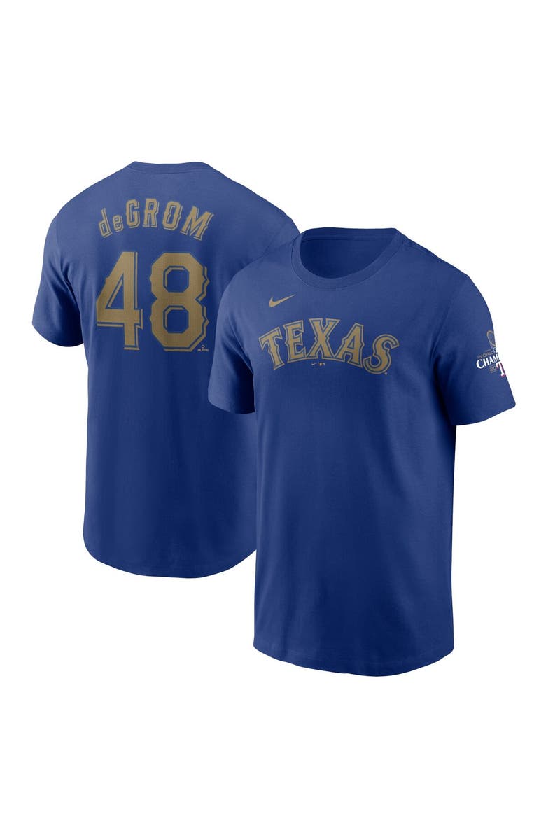 Nike Men's Nike Jacob deGrom Royal Texas Rangers 2024 Gold Collection Name & Number T-Shirt, Alternate, color, 