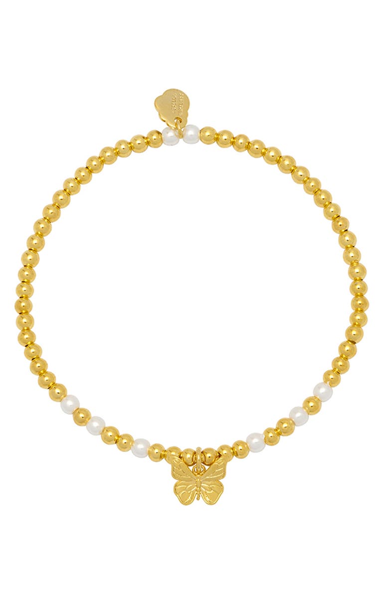 Estella Bartlett Butterfly & Faux Pearl Stretch Bracelet, Alternate, color, Gold
