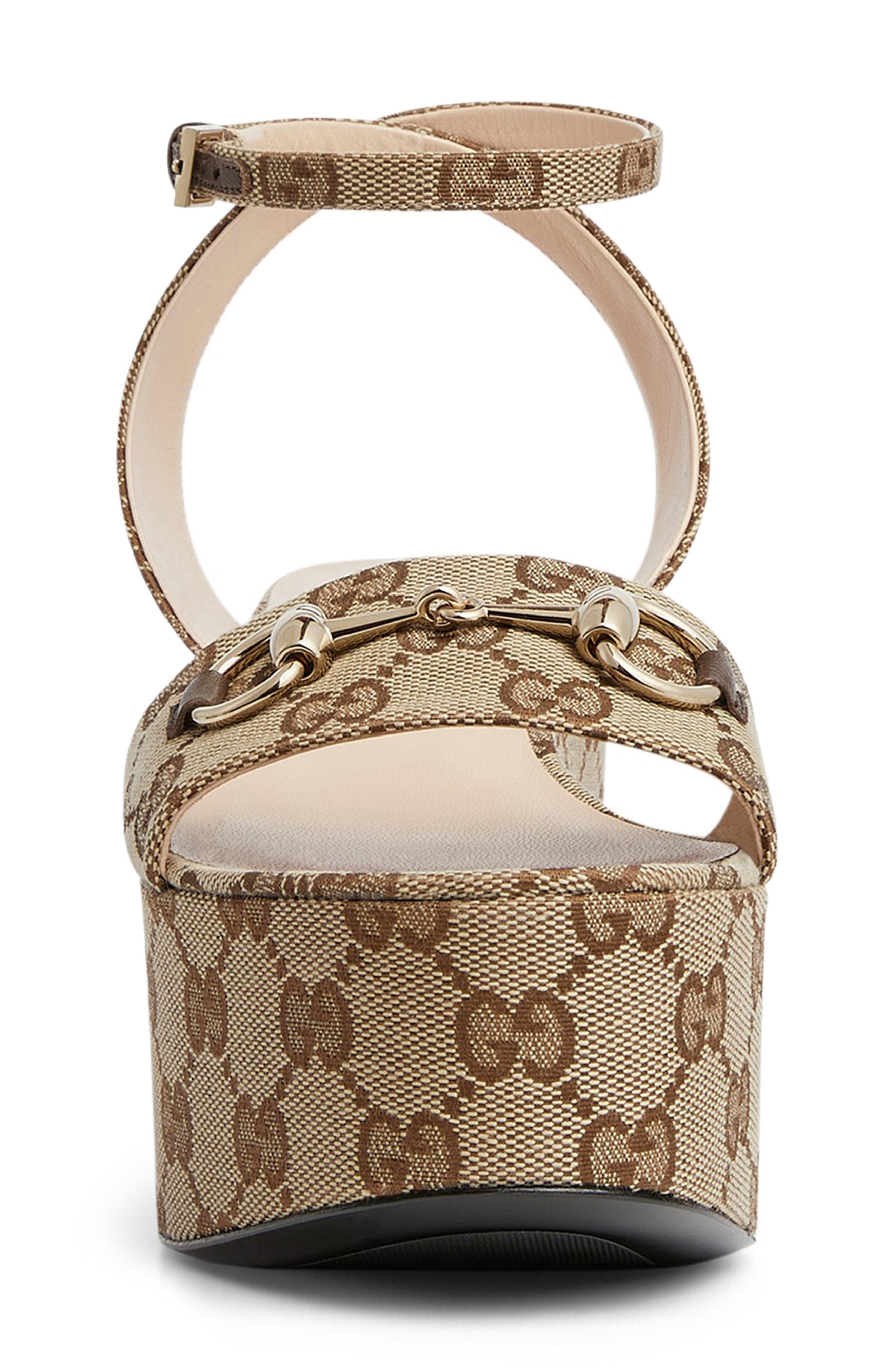 Gucci Lady Horsebit GG Logo Canvas Platform Sandal, Alternate, color, 
