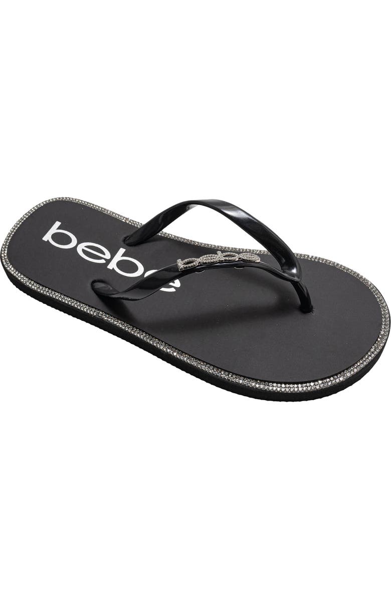 bebe Rhinestone Flip Flop, Main, color, Black