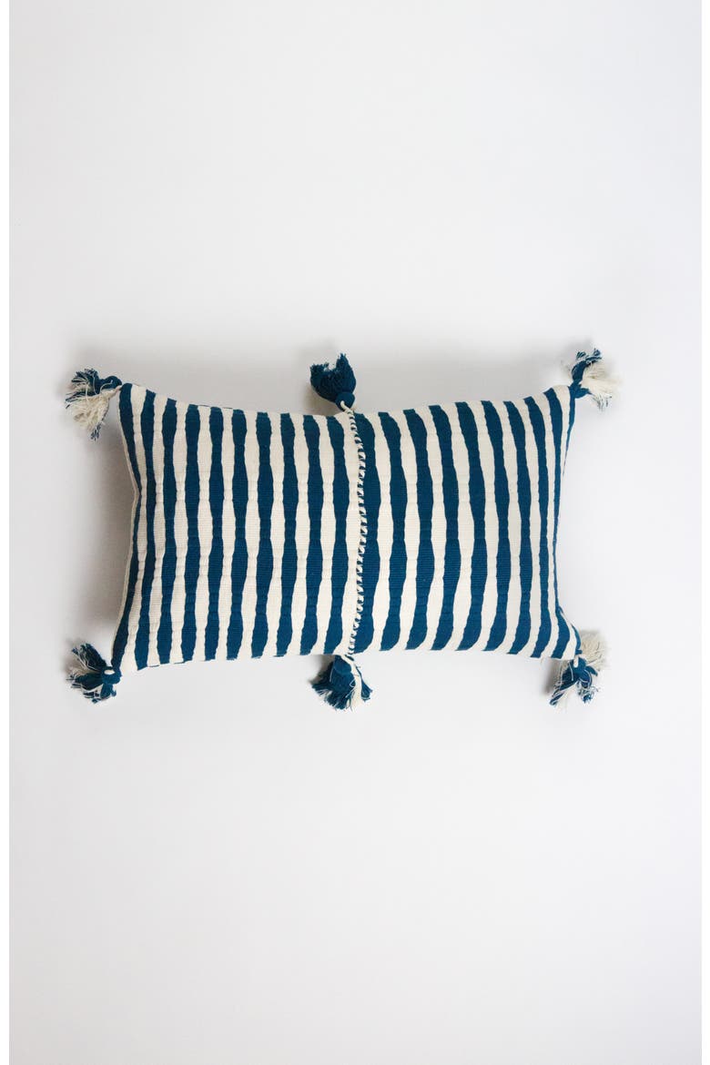 Antigua Classic Striped Handwoven Cotton Throw Pillow, Main, color, Dark Teal Blue