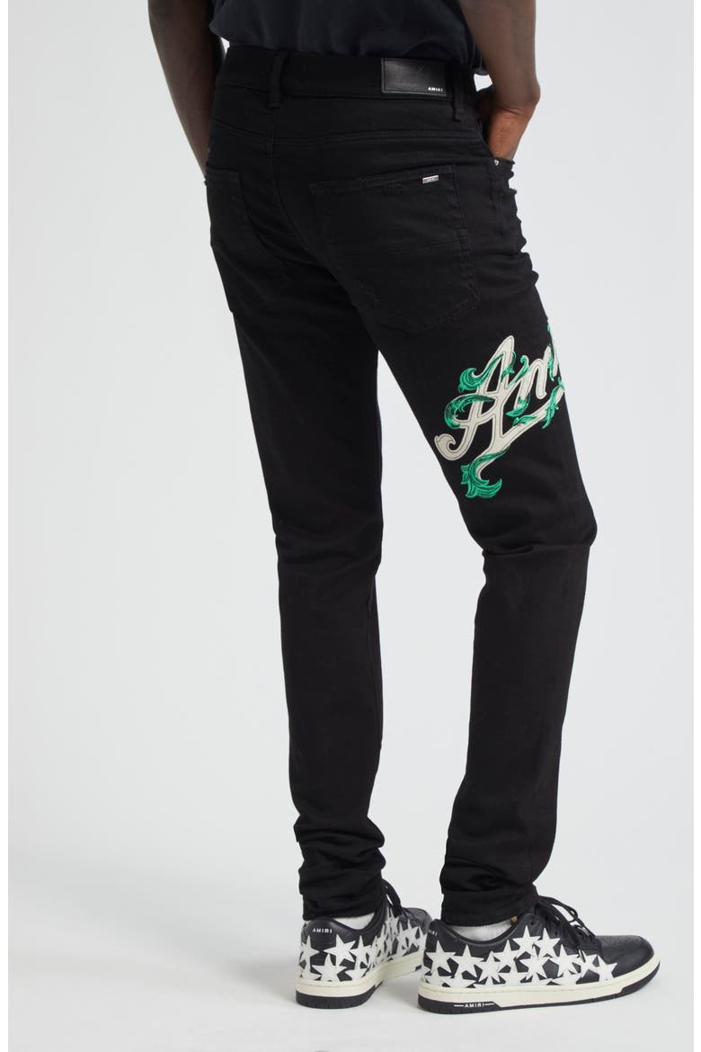 Baroque Varsity Logo Jeans, Alternate, color, BLACK OD