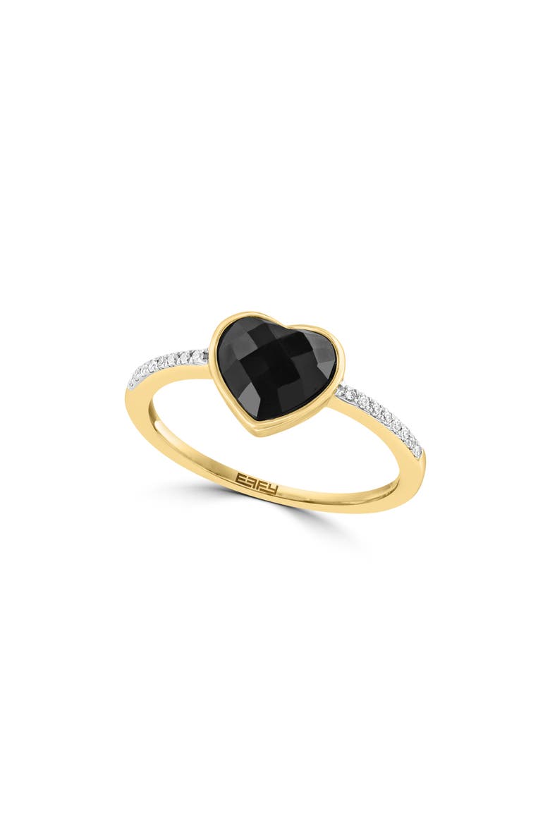 14K Yellow Gold Diamond & Onyx Heart Ring - 0.06ct., Main, color, BLACK