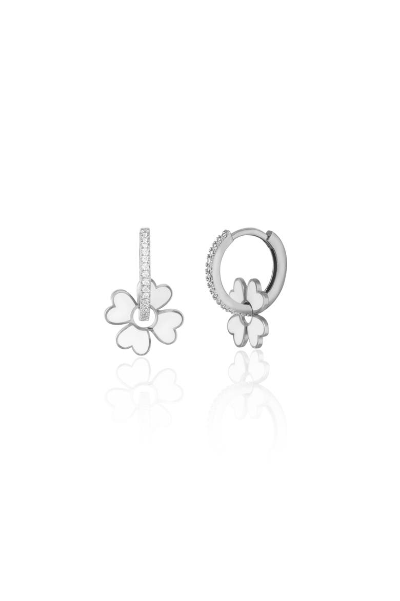 Sterling Silver Enamel Clover Earrings - White, Main, color, Silver