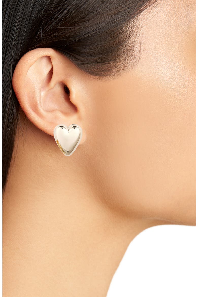 Puffy Heart Back to Front Earrings, Alternate, color, GOLD