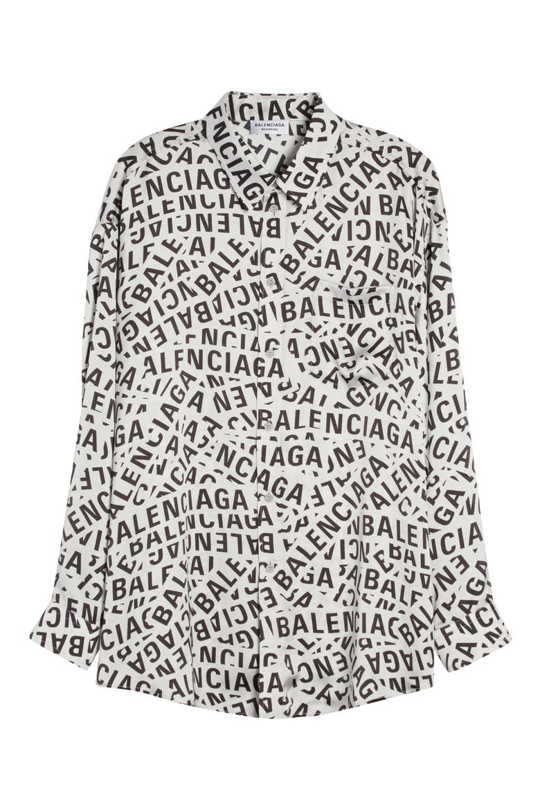 Oversize Allover Logo Button-Up Shirt, Main, color, GREY