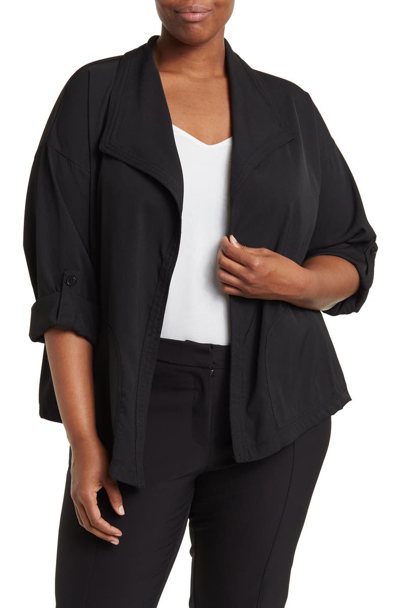 MAX STUDIO Draped Open Front Twill Jacket, Main, color, 