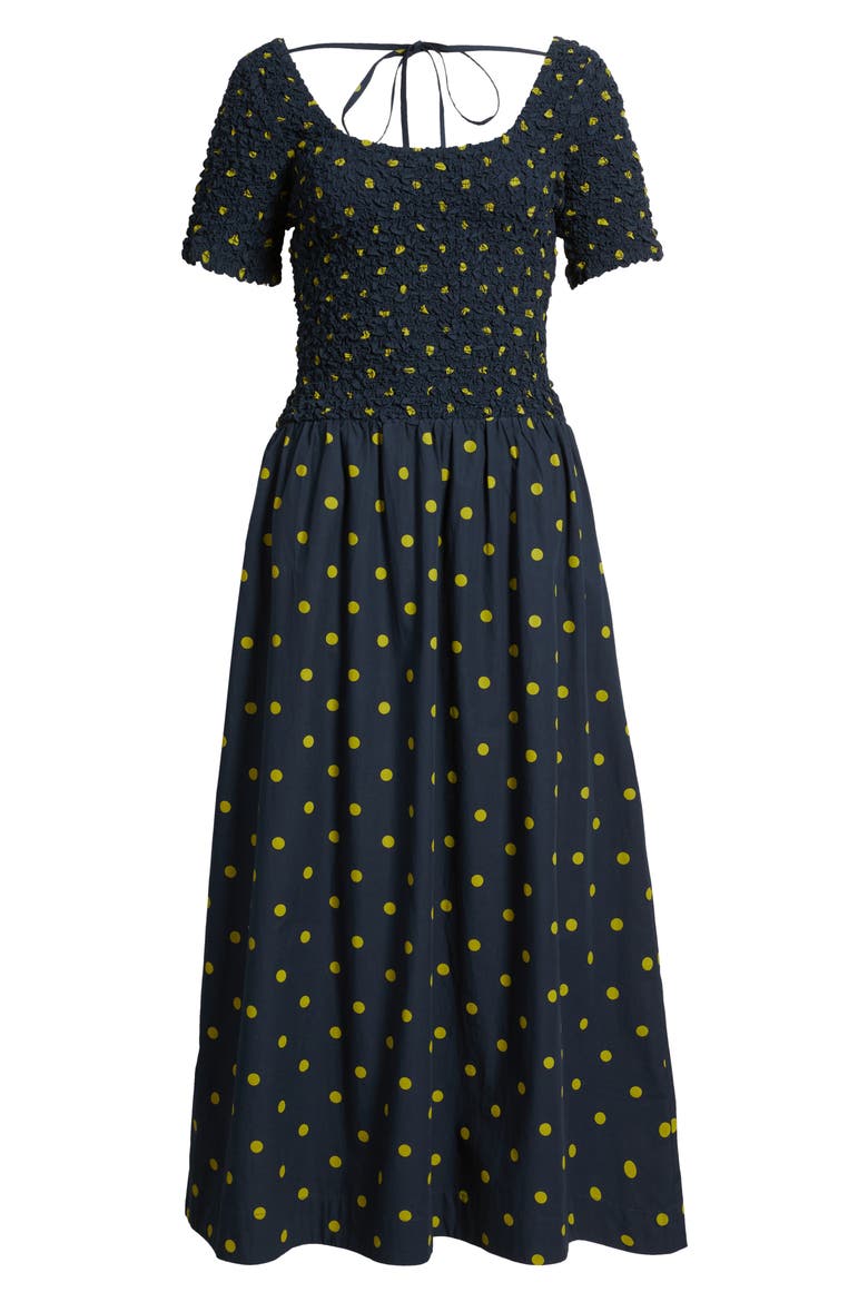 Malinda Polka Dot Super Smocked Organic Cotton Dress, Alternate, color, NAVY