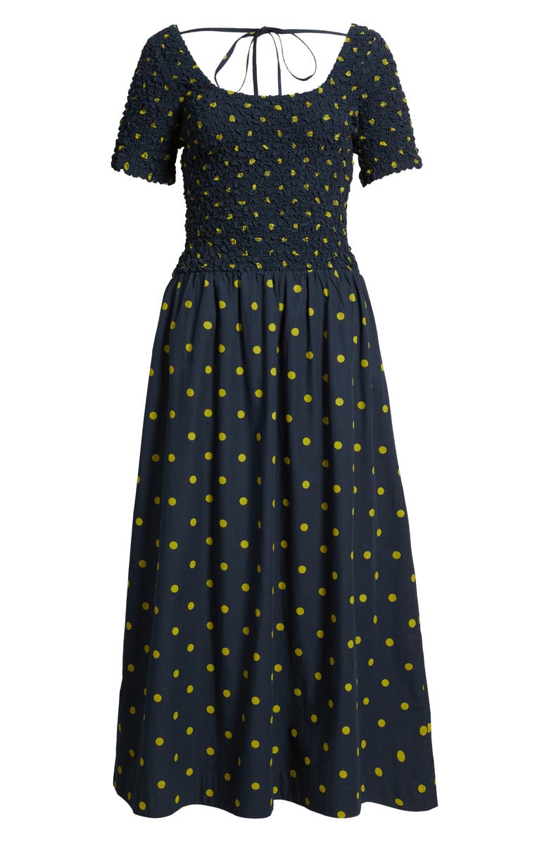 Damson Madder Malinda Polka Dot Super Smocked Organic Cotton Dress, Alternate, color, Navy