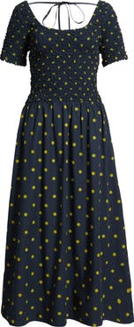 Damson Madder Malinda Polka Dot Super Smocked Organic Cotton Dress