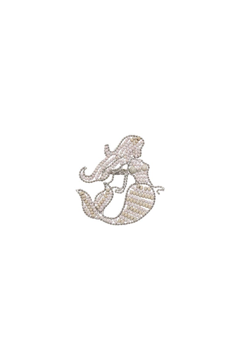 Mermaid shaped napkin Rings Set of 4 -wood and metal, Main, color, Beige