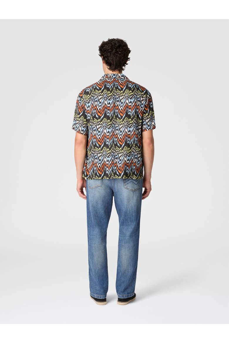 Bowling Shirt In Viscose With Abstract Zigzag Print, Alternate, color, Black & Multicoloured