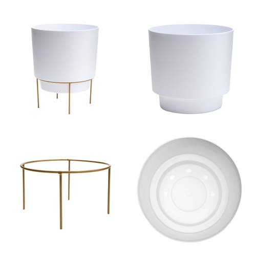 Bloem Hopson 10 Inches Casper White Planter W/ Metal Gold Stand In White